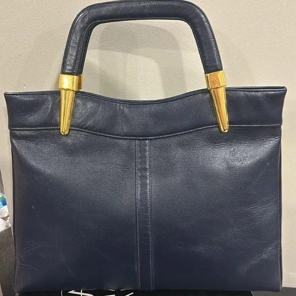 SUSAN GAIL Black & Gold Genuine Leather Tote, Vintage. EUC - Picture 5 of 13